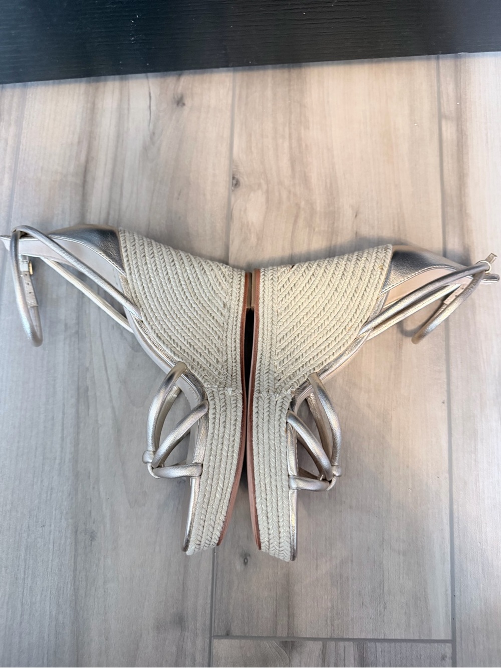 PAIGE Metallic Gold Espadrille Wedge Sandals with Ankle Strap - Picture 8 of 13